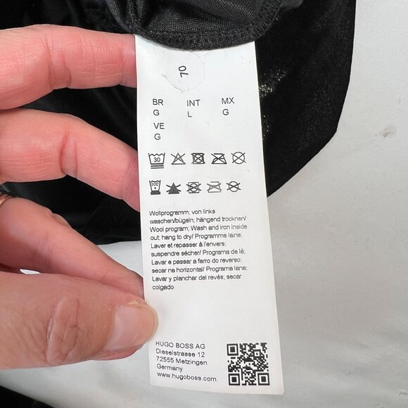 Boss Evaniwa Metallic Velvet Mini Dress Shoulder Button Ruched Black Wet Look LG - Picture 16 of 16